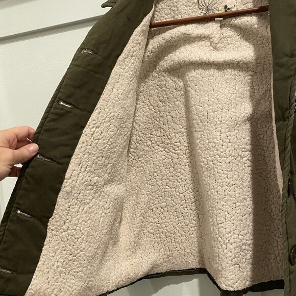En Creme Olive Sherpa Lined Jacket Small Cozy Fall Winter Layer‎ Anthropologie - Picture 3 of 16